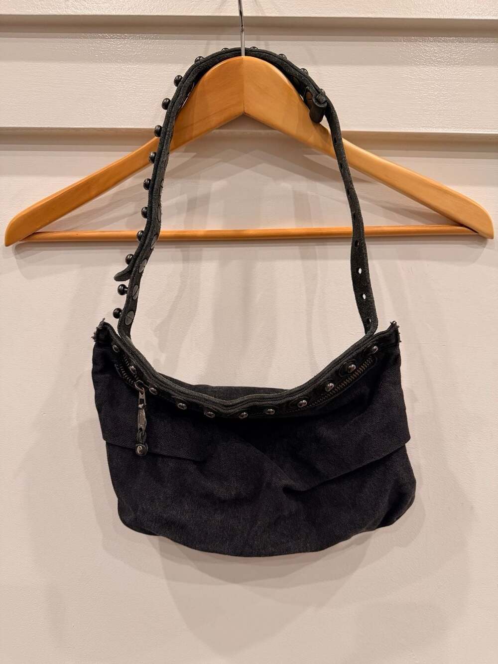 Diesel Black Studded Denim Shoulder Bag